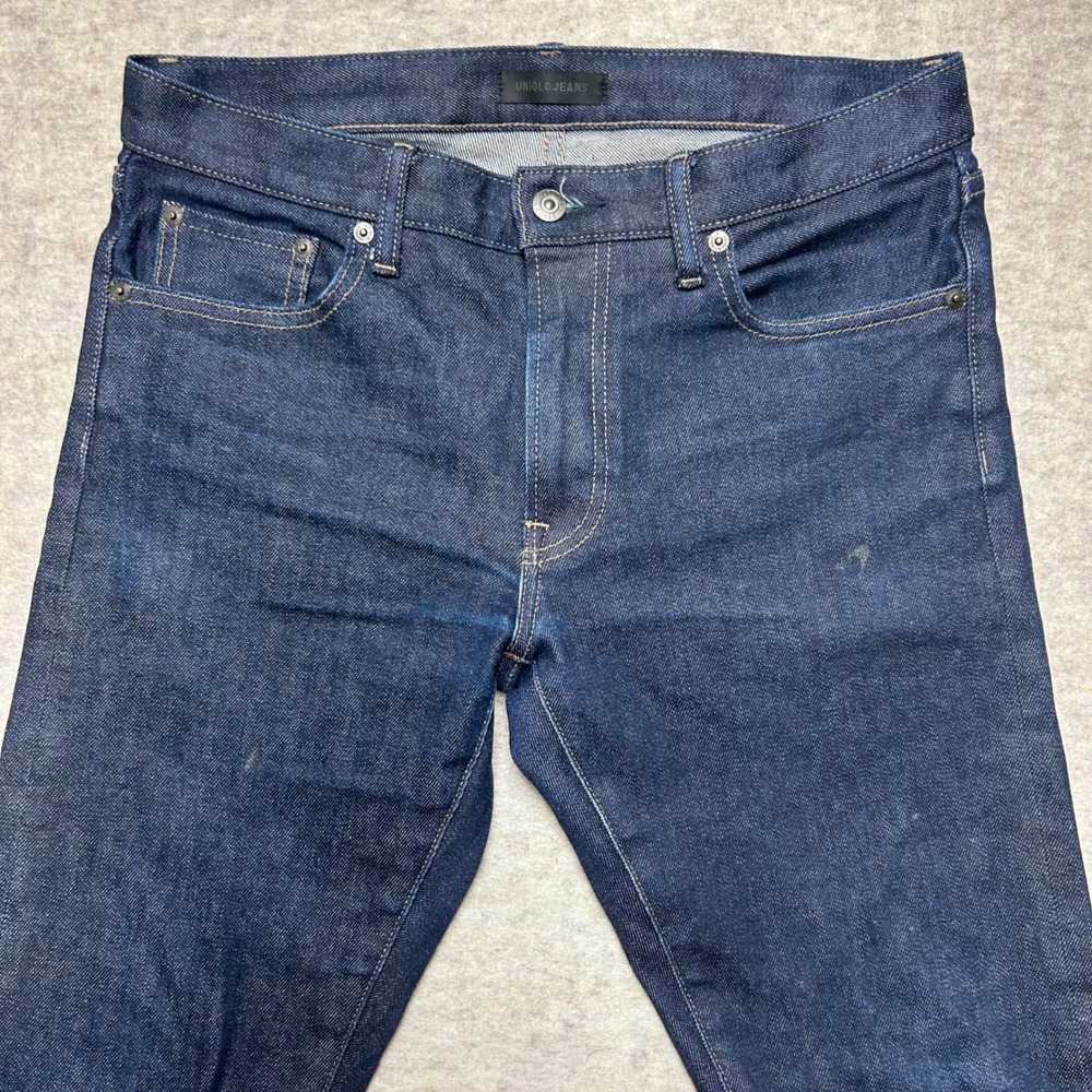 UNIQLO Jeans‎ Kaihara Fabric Slim Straight Low Rise Men's Dark Blue Denim